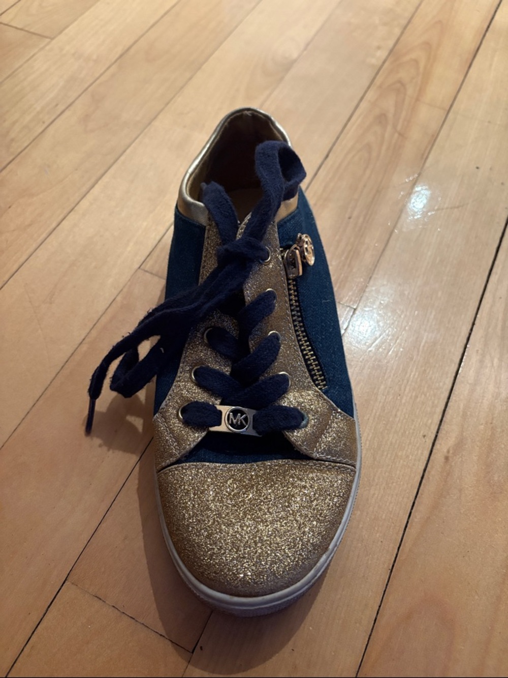 Michael Kors Navy and Gold Glitter Low-Top Sneaker
